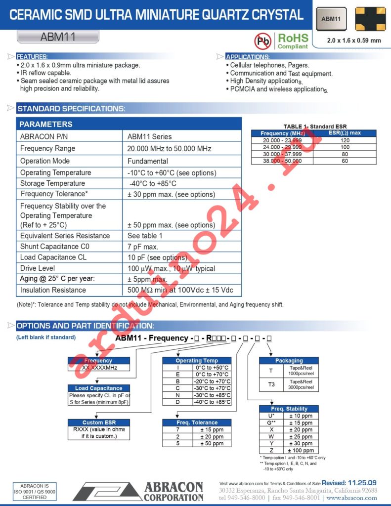 ABM11-25.000MHZ-B7G-T datasheet