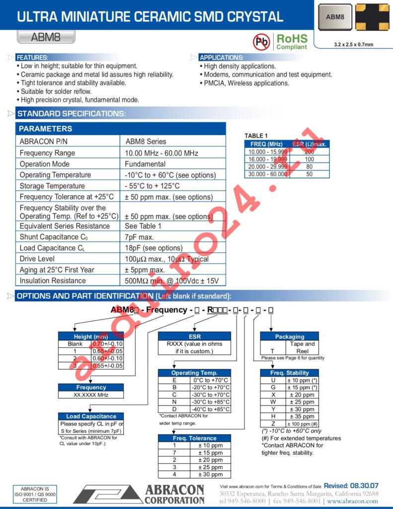 ABM8-19.200MHZ-10-1-U-T datasheet