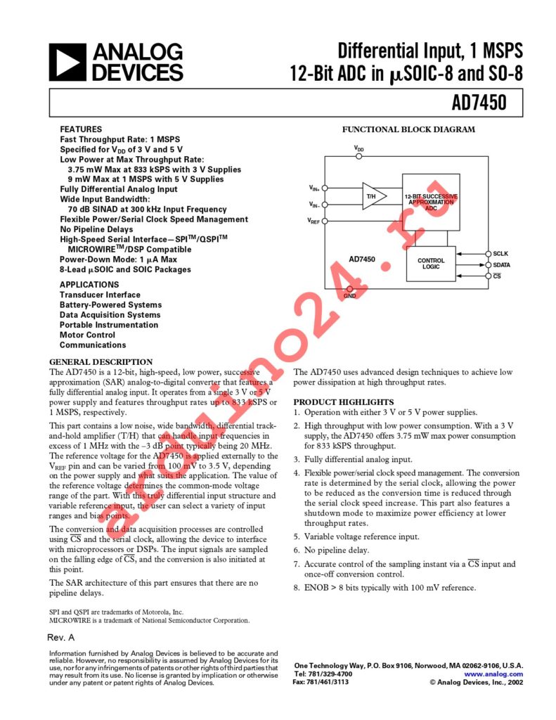 AD7450BR-REEL datasheet