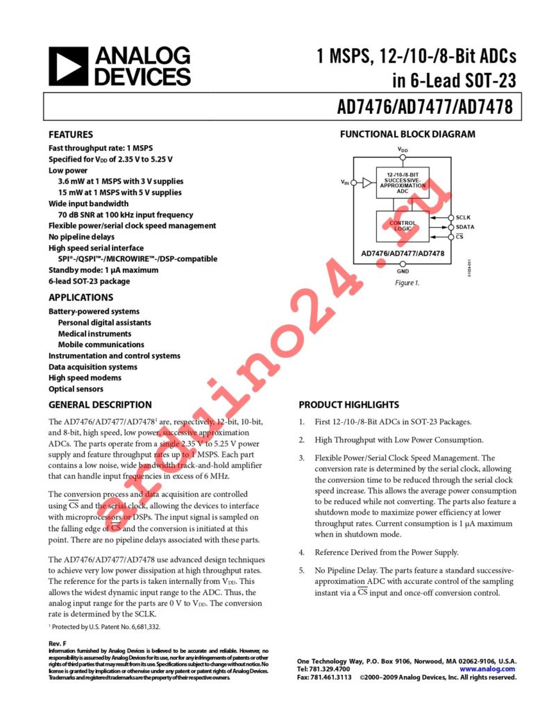 AD7476SRT-REEL datasheet