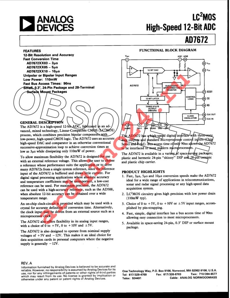 AD7672KP05 datasheet