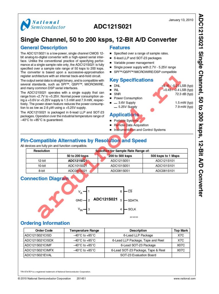 ADC121S021CISD/NOPB datasheet