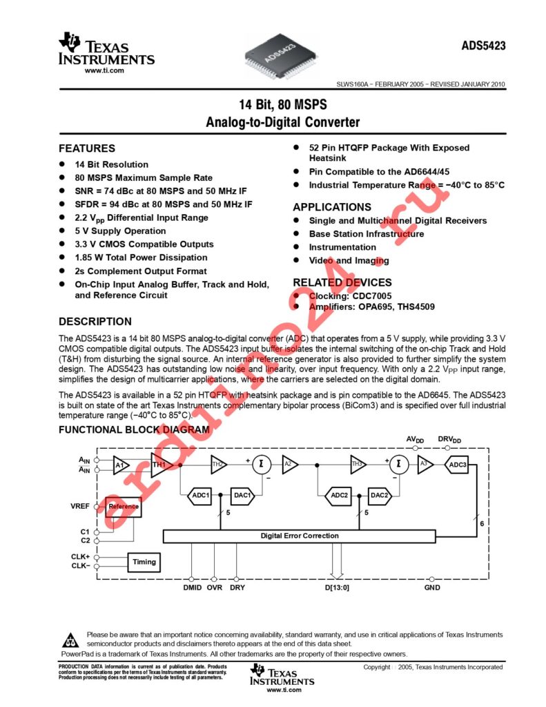 ADS5423MPJYREP datasheet