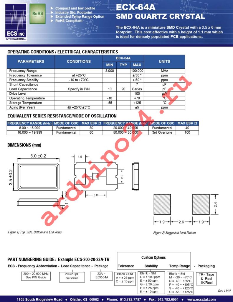 ECS-160-20-23A-TR datasheet