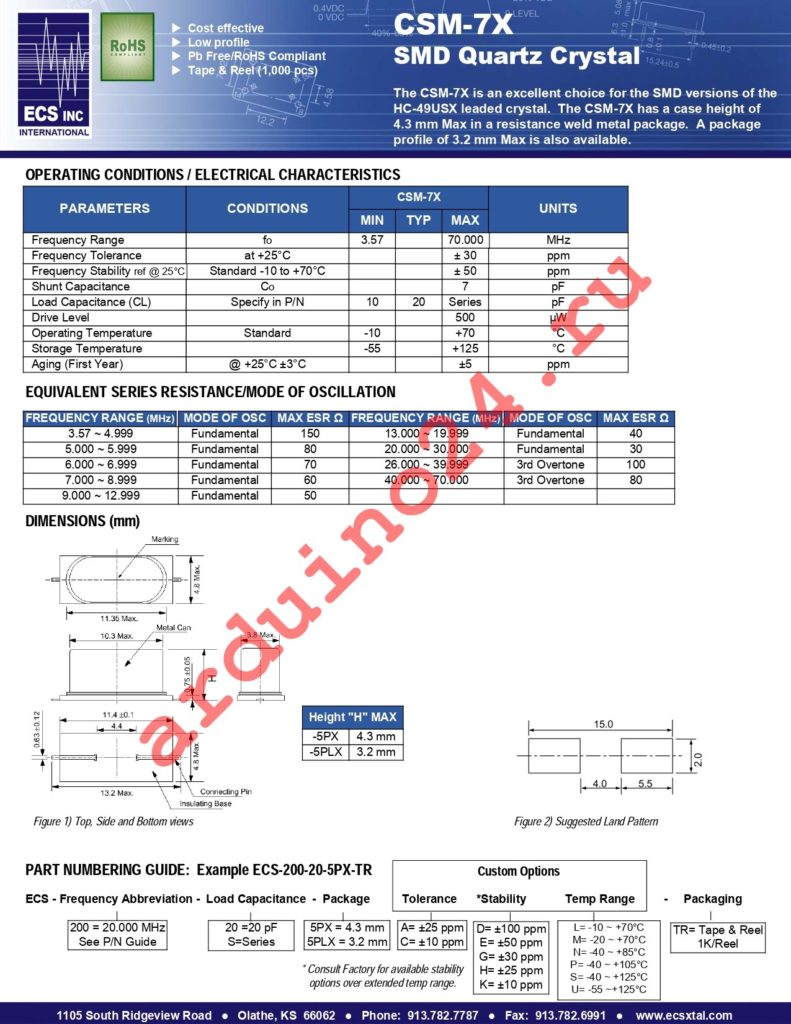 ECS-73-20-5PX-TR datasheet