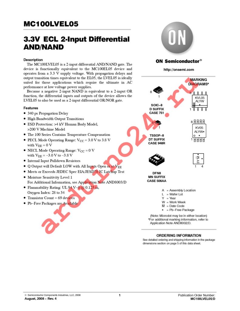 MC100LVEL05DTR2 datasheet