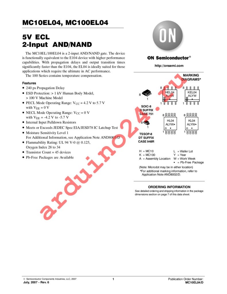 MC10EL04DTR2 datasheet