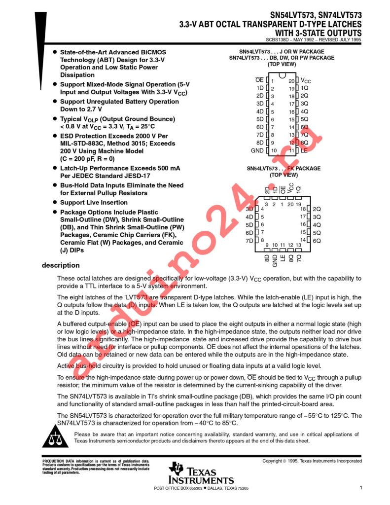 SN74LVT573DWR datasheet