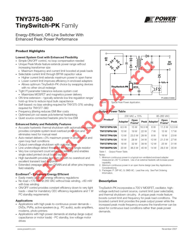 TNY377PN datasheet