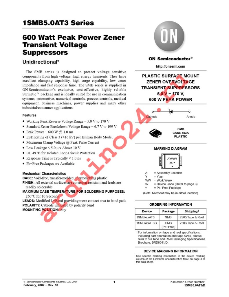 1SMB43AT3G datasheet