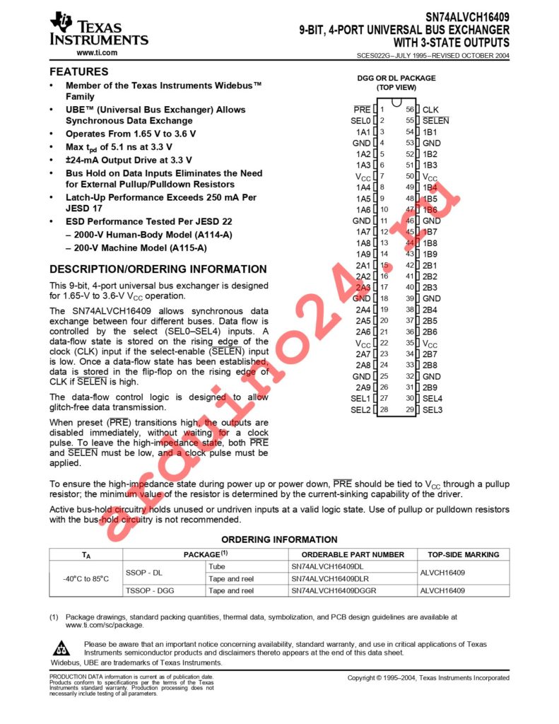 74ALVCH16409DGGRG4 datasheet