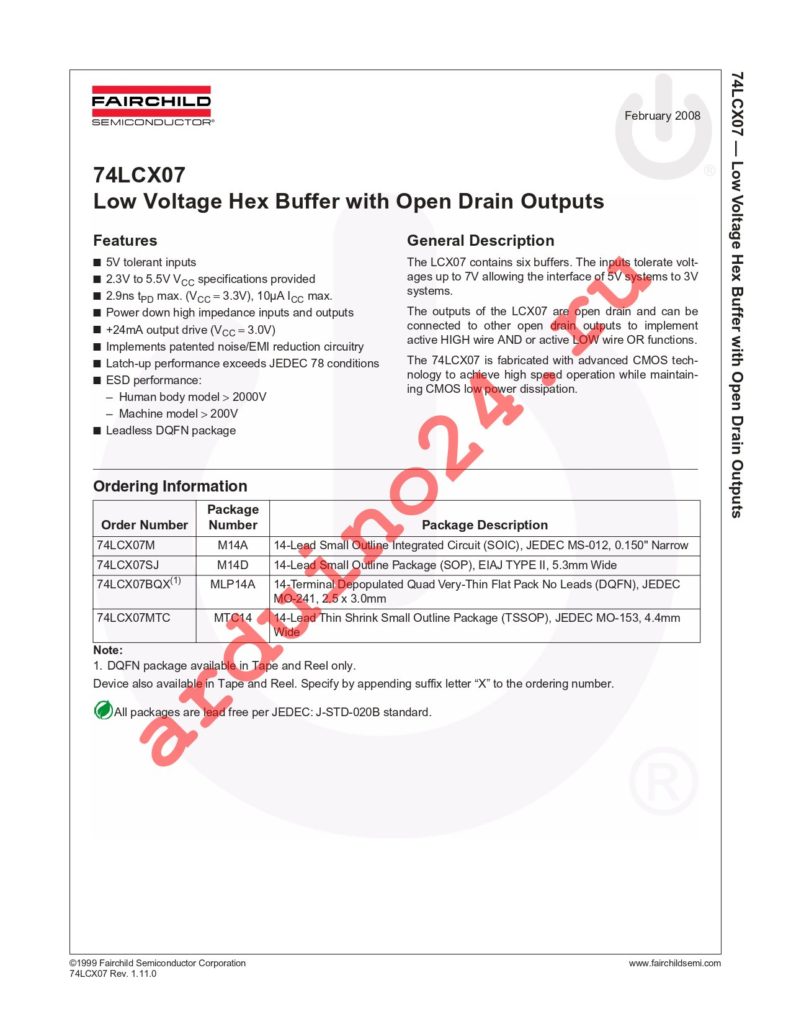 74LCX07MTC datasheet