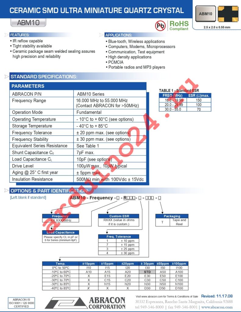 ABM10-20.000MHZ-E20-T datasheet