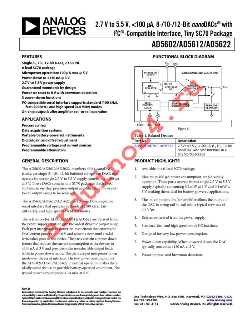 AD5622AKSZ-2REEL7 datasheet