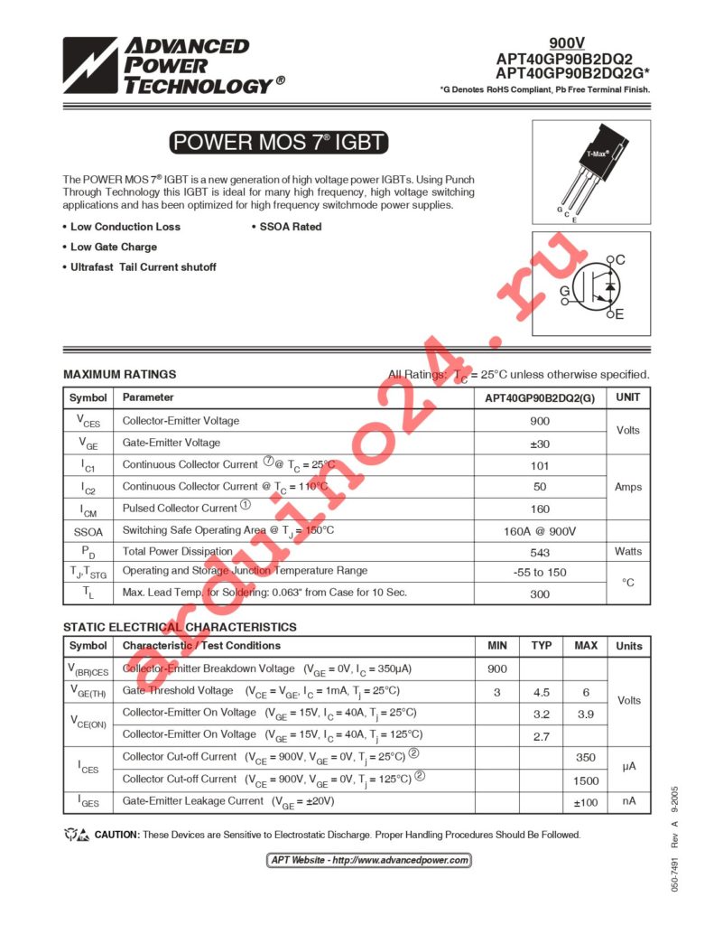 APT40GP90B2DQ2G datasheet