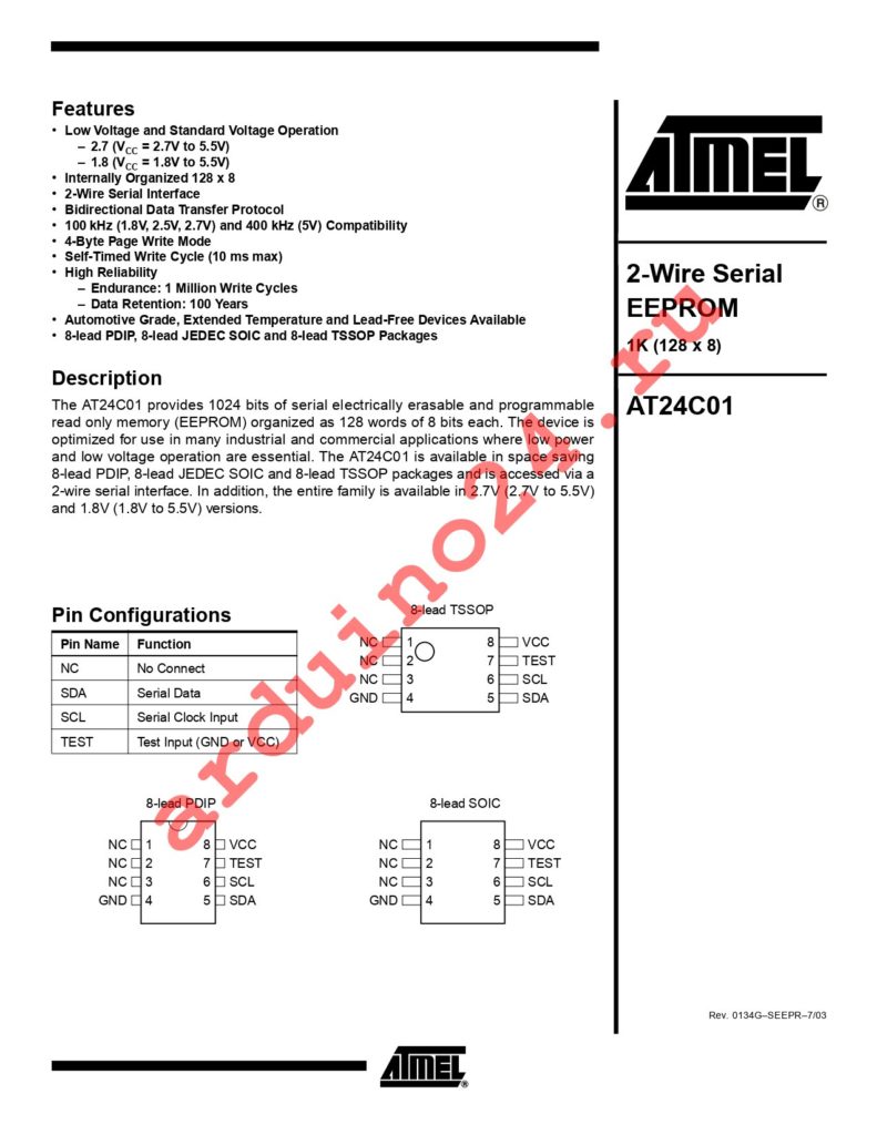 AT24C01-10PC-1.8 datasheet
