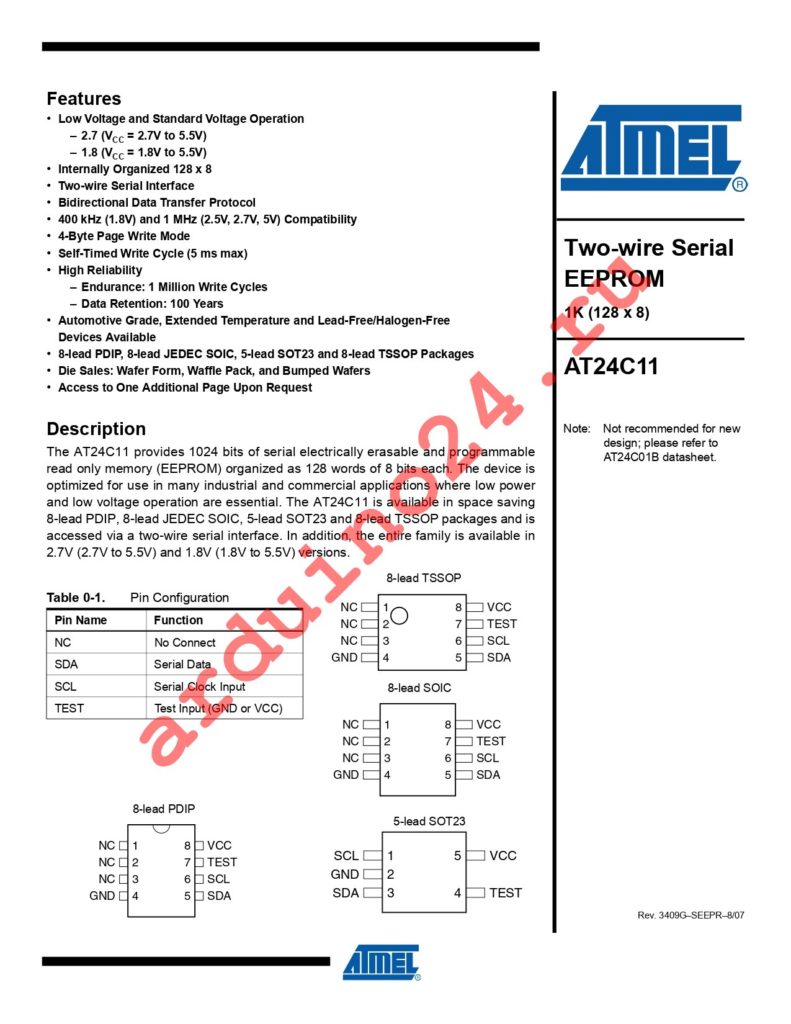AT24C11N-10SU-2.7 SL383 datasheet