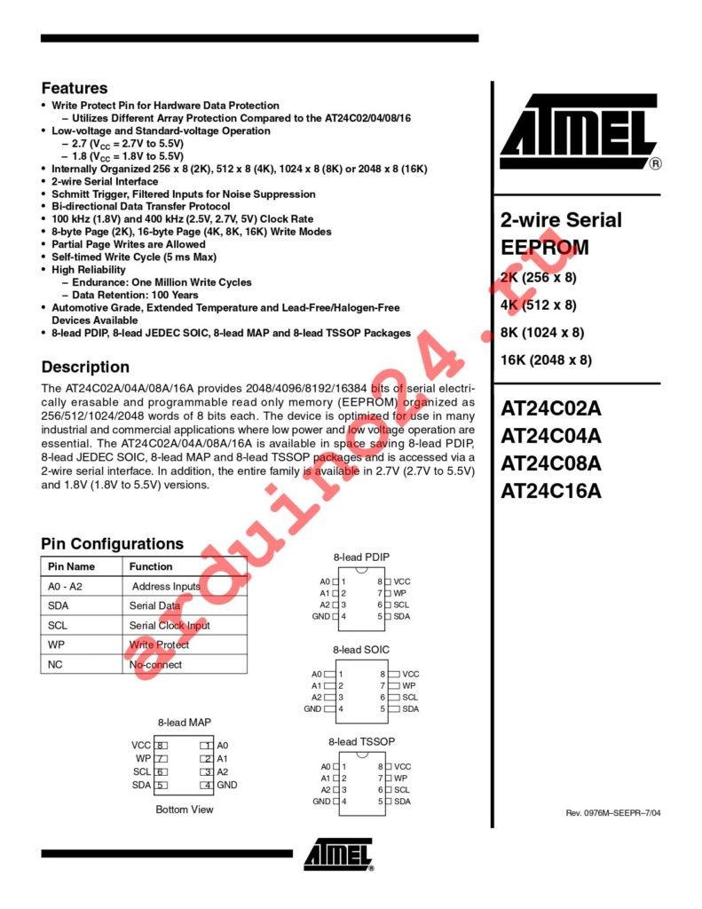 AT24C16AN-10SI-2.7 SL383 datasheet