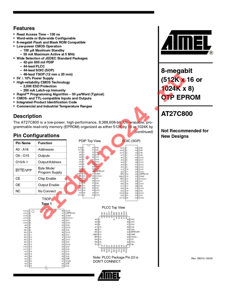 AT27C800-12PC datasheet