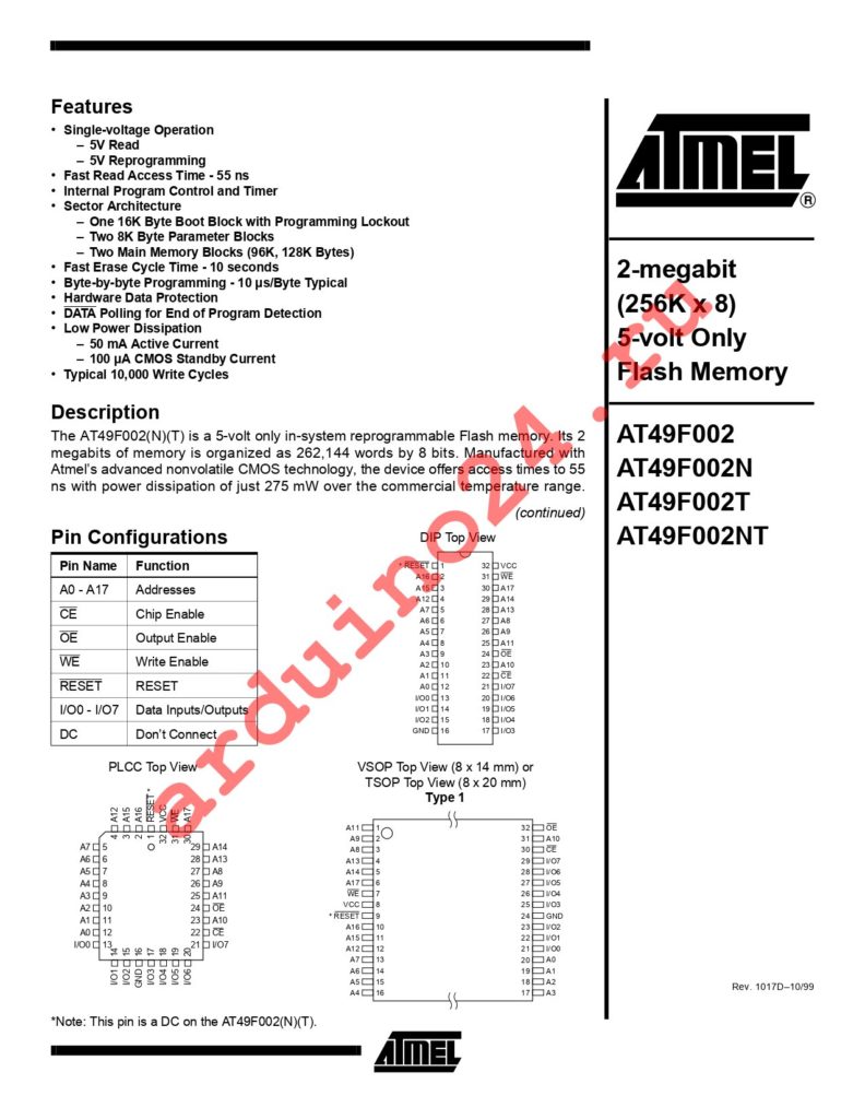 AT49F002T-70PC datasheet