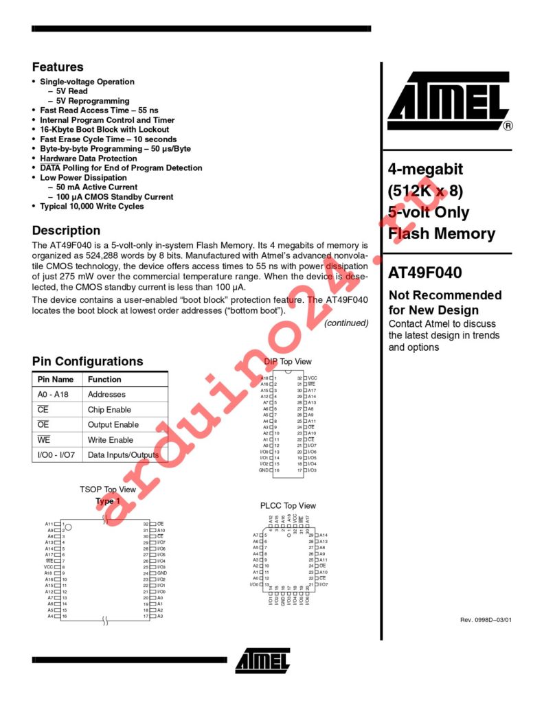 AT49F040-70TI datasheet