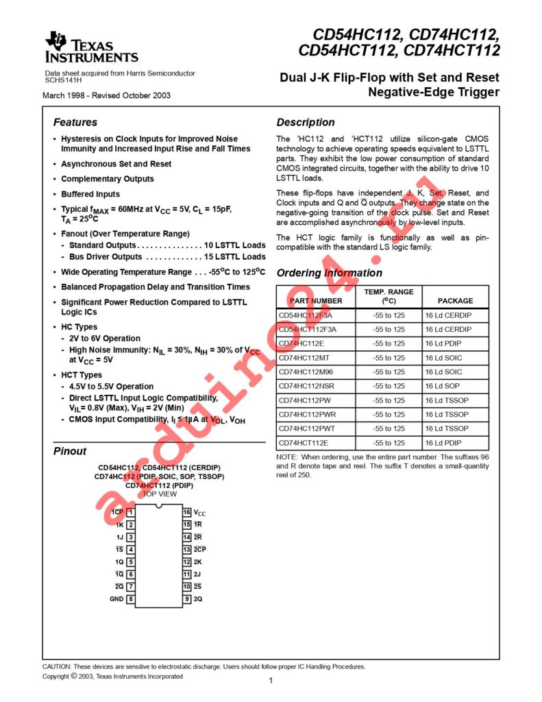 CD74HC112MT datasheet