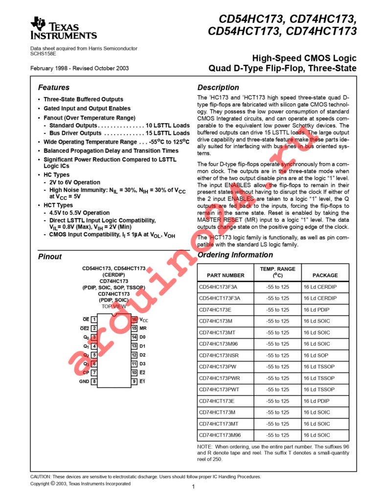 CD74HC173MT datasheet