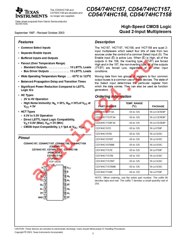 CD74HCT157E datasheet