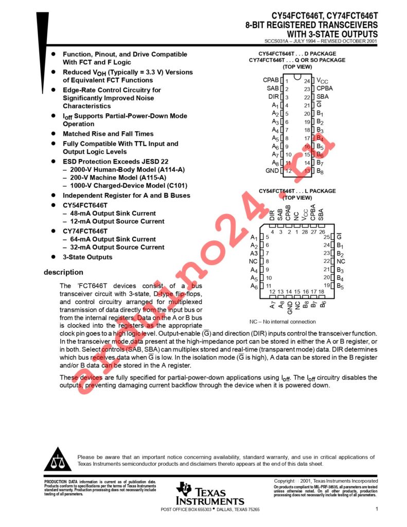 CY74FCT646TSOCG4 datasheet