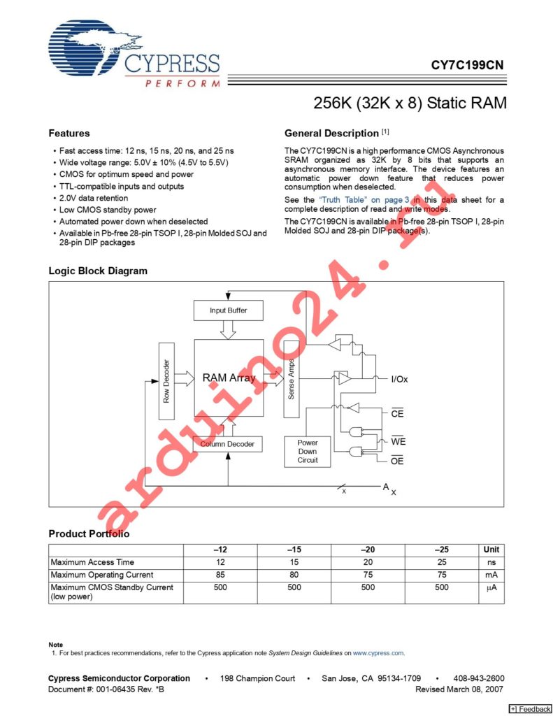 CY7C199CN-12VXIT datasheet