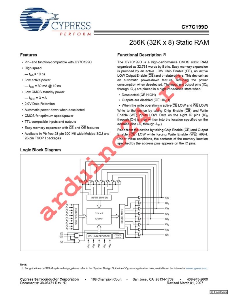 CY7C199D-10ZXI datasheet