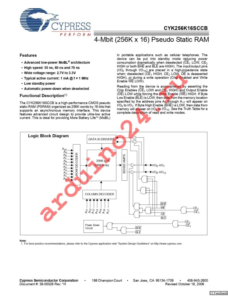 CYK256K16SCBU-70BVXI datasheet