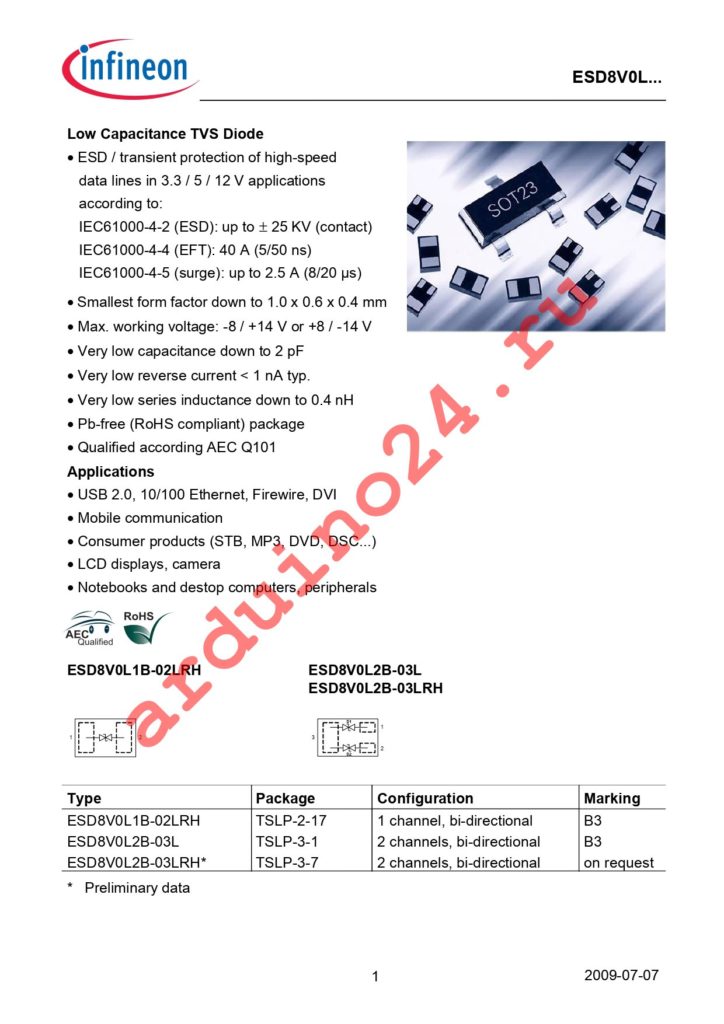 ESD8V0L2B-03L E6327 datasheet