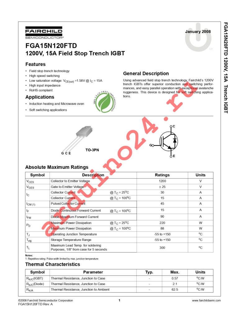 FGA15N120FTDTU datasheet