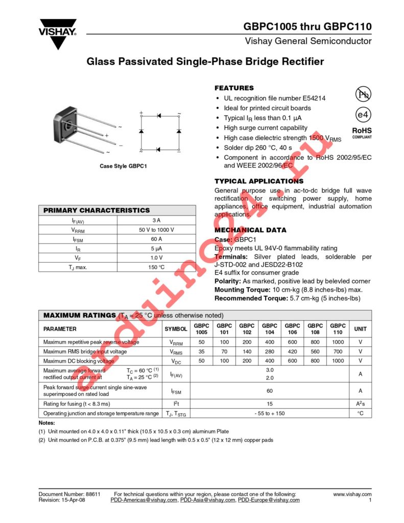 GBPC1005-E4/51 datasheet