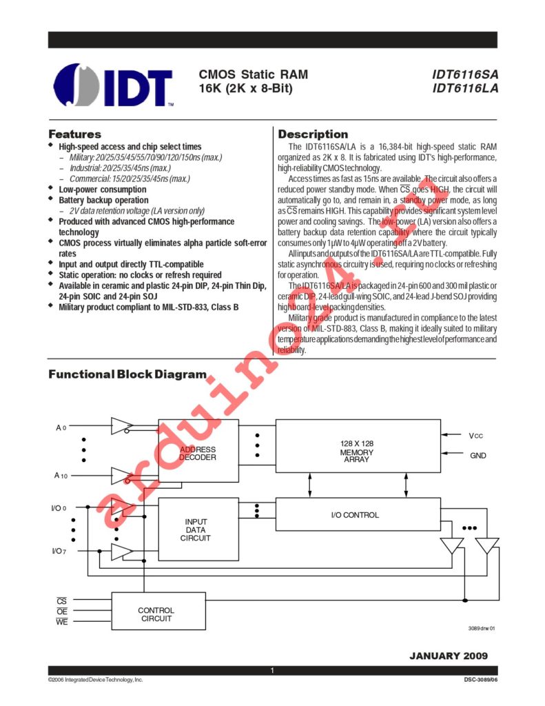 IDT6116SA20SO datasheet