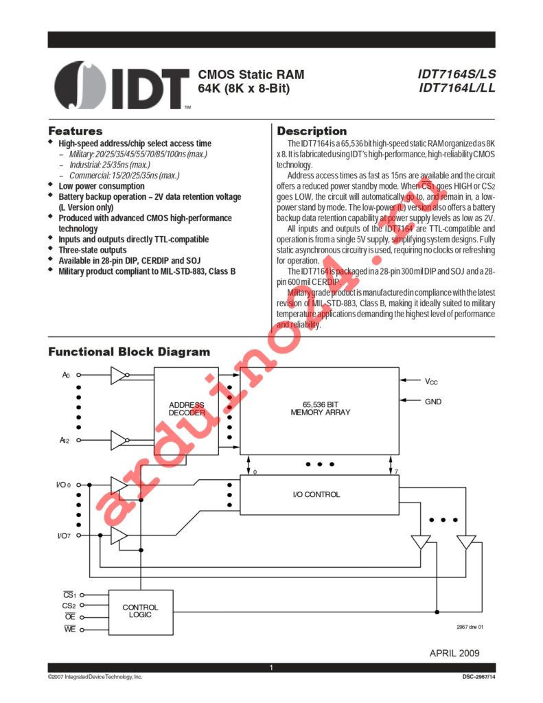 IDT7164L35YG8 datasheet