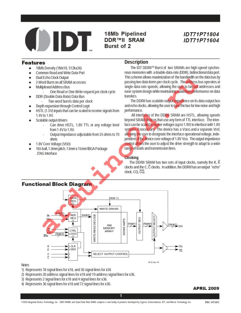 IDT71P71804S167BQ datasheet