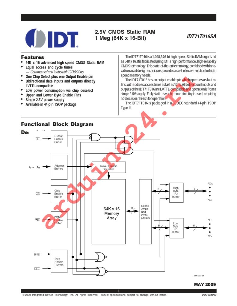 IDT71T016SA12PH datasheet