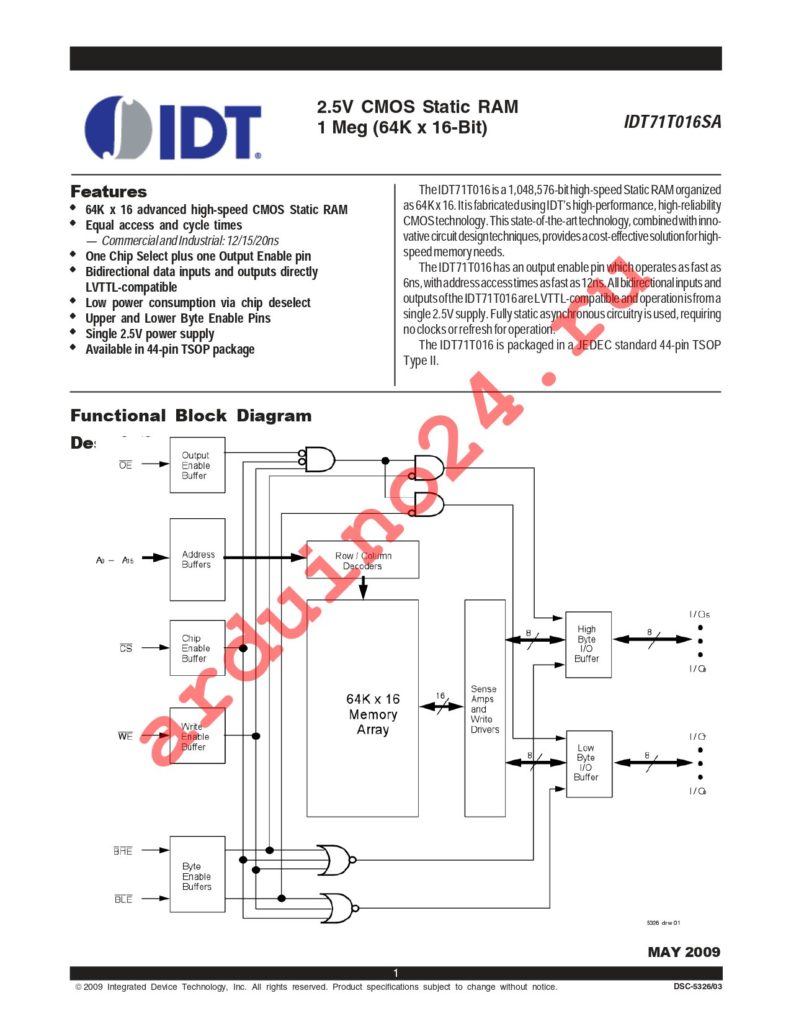 IDT71T016SA12PHI datasheet