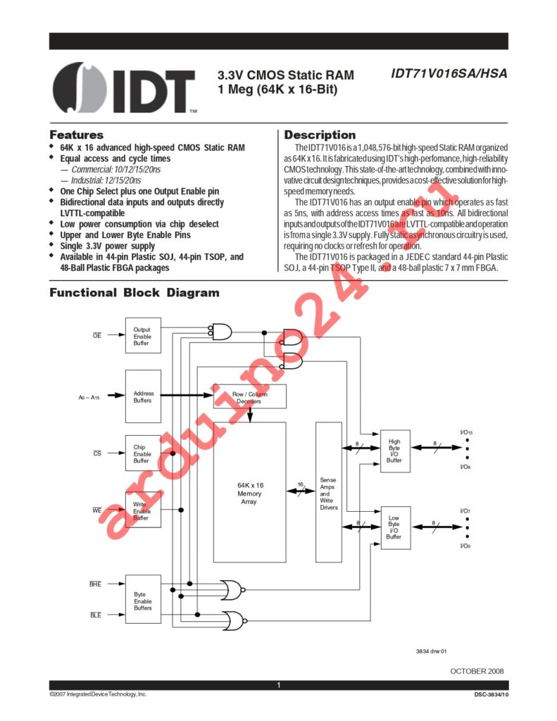 IDT71V016SA12PHG datasheet