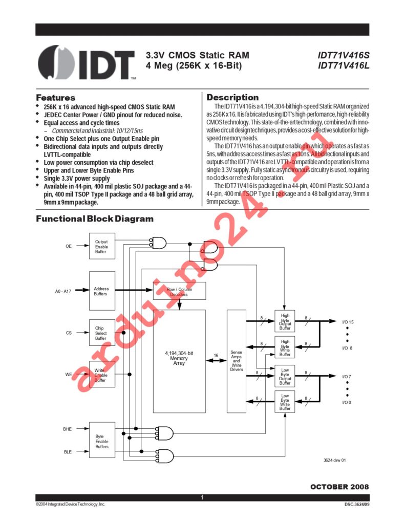 IDT71V416L10Y8 datasheet