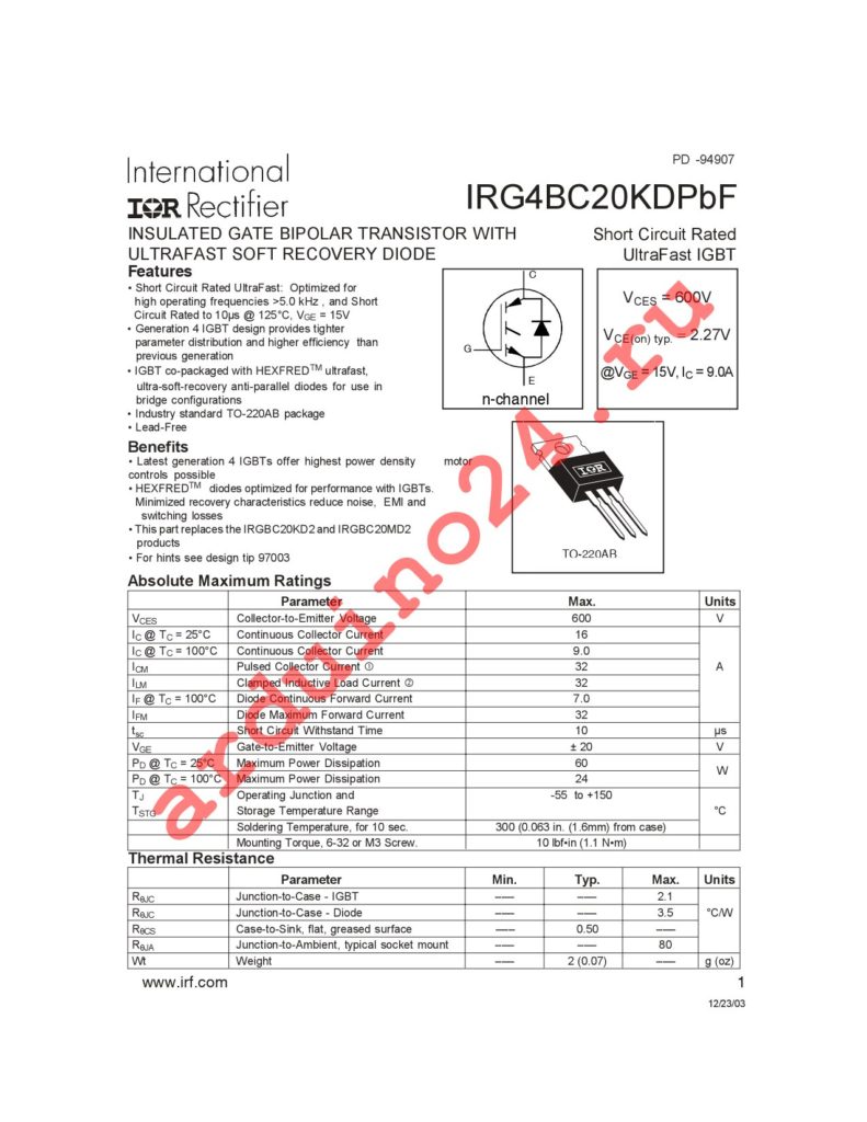 IRG4BC20KDPBF datasheet