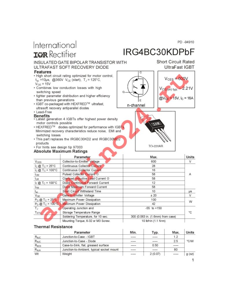 IRG4BC30KDPBF datasheet