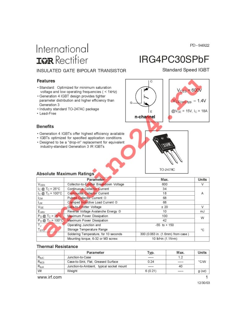 IRG4PC30SPBF datasheet