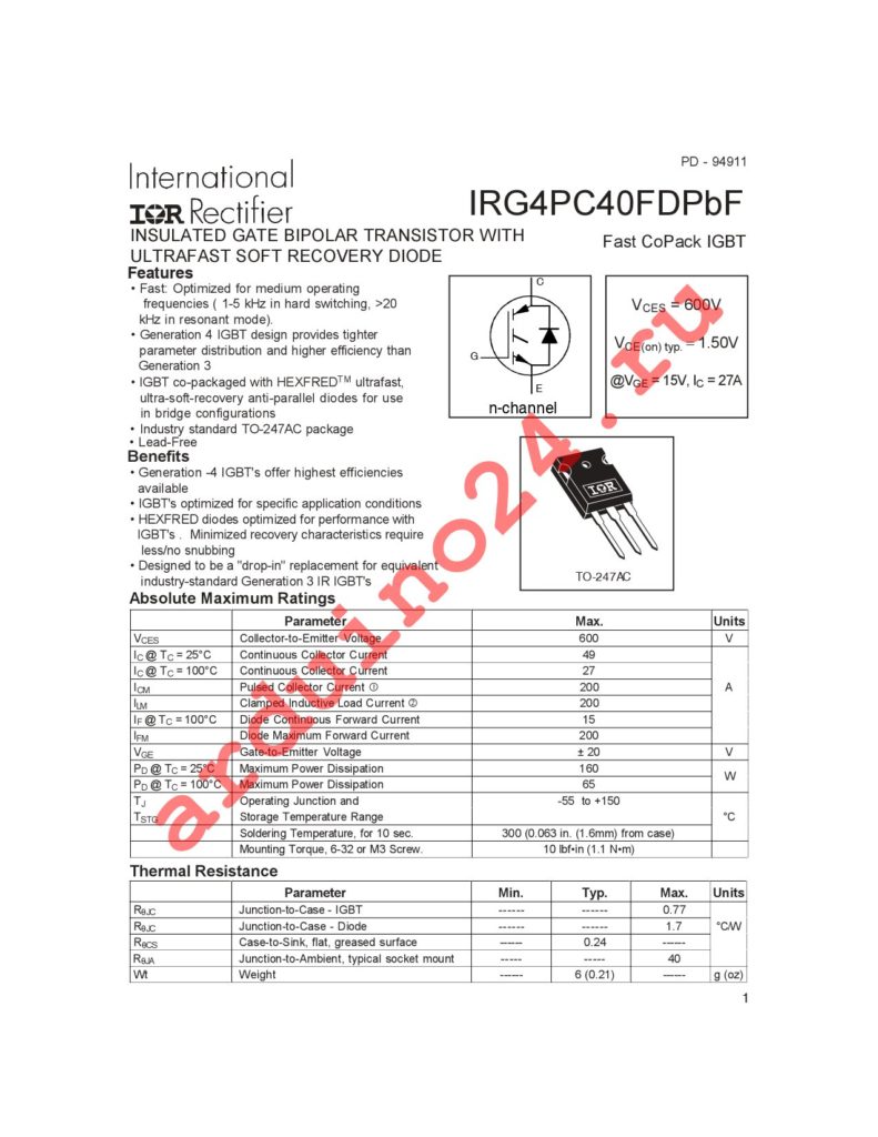 IRG4PC40FDPBF datasheet