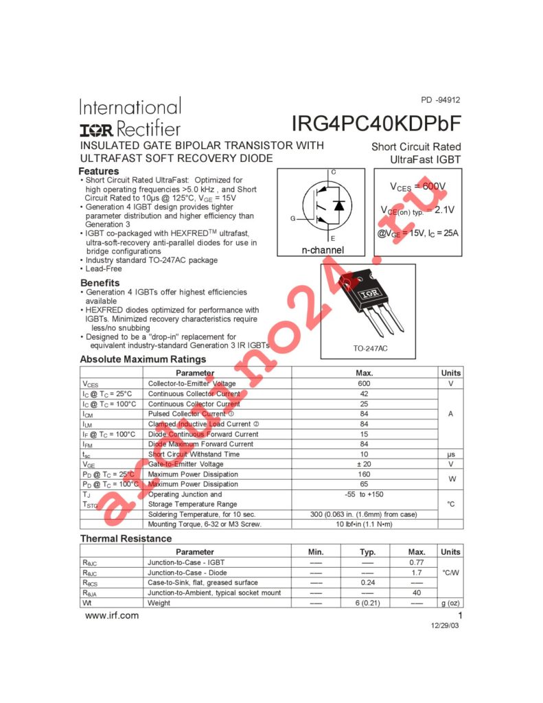 IRG4PC40KDE206P datasheet