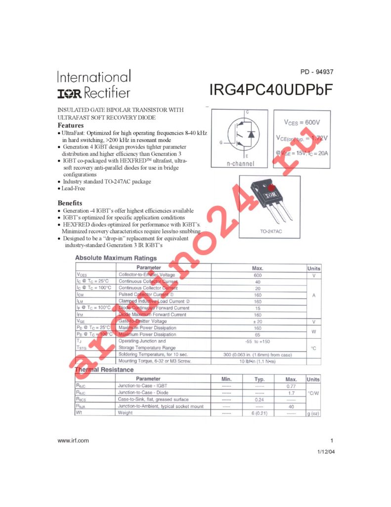 IRG4PC40UD-EPBF datasheet