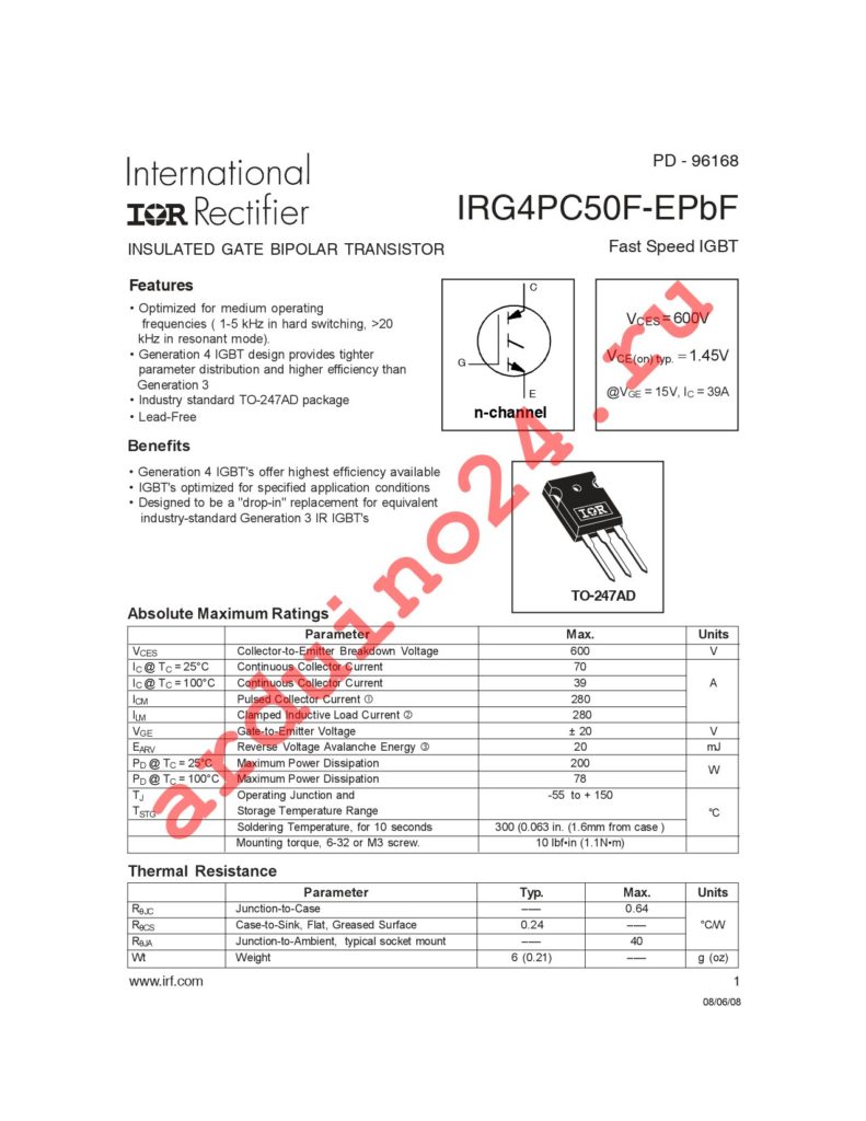 IRG4PC50F-EPBF datasheet
