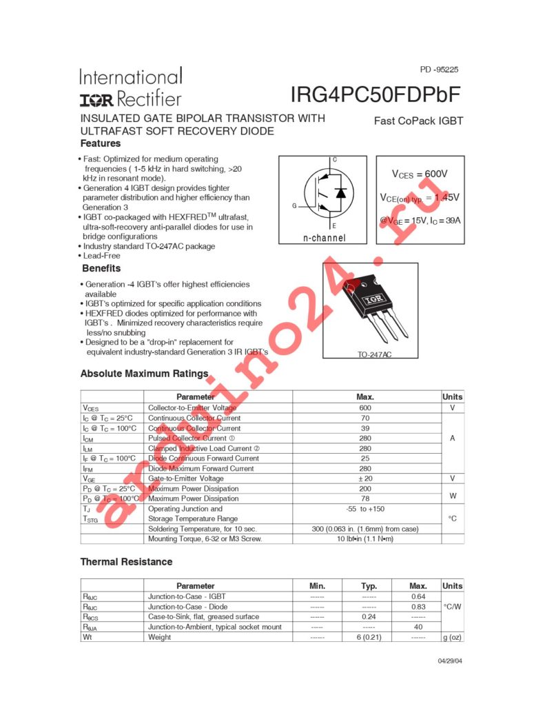 IRG4PC50FD-EPBF datasheet